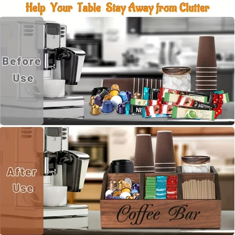 A Boutique Coffee Storage Box | Classic Wooden Multipurpose Organizer For Coffee Supplies, Shelf Baskets