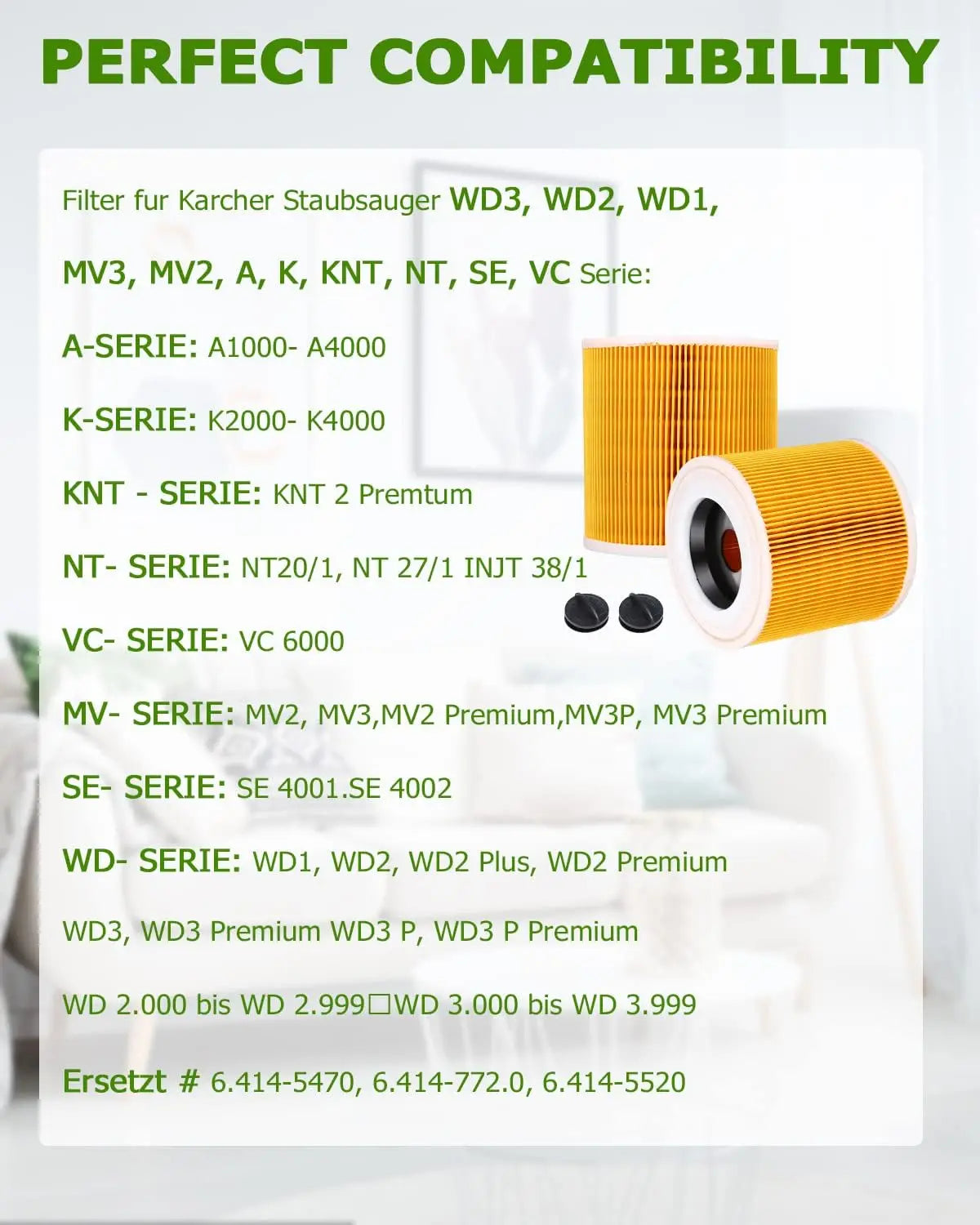 Vacuum Cleaner Cartridge Filter for Kärcher WD Series WD2 WD3 WD3P A2004 MV2 MV3 Wet and Dry Vacuum Cleaner,6.414-552.0/64145520