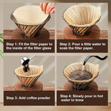 Pour Over Coffee Maker Set, 20 oz Borosilicate Glass Carafe with 100 pcs V02 Paper Filter, Walnut Handle & Glass Lid, Gray