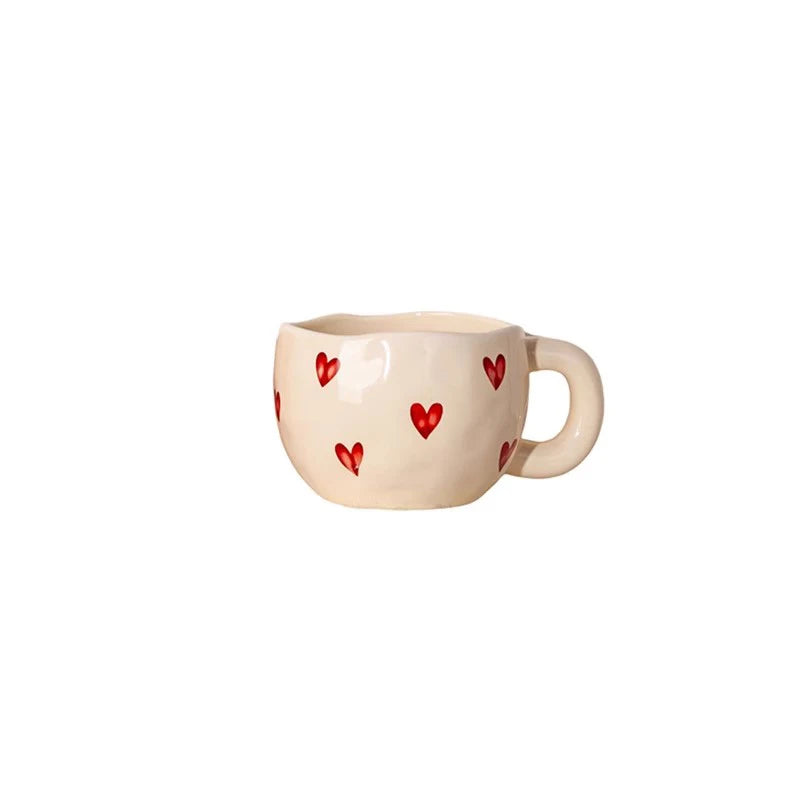 1pcs Hand Painted Love Mug Creative Heart  Water Cup Ceramic Milk Mug With Handle Valentine's Day Gift