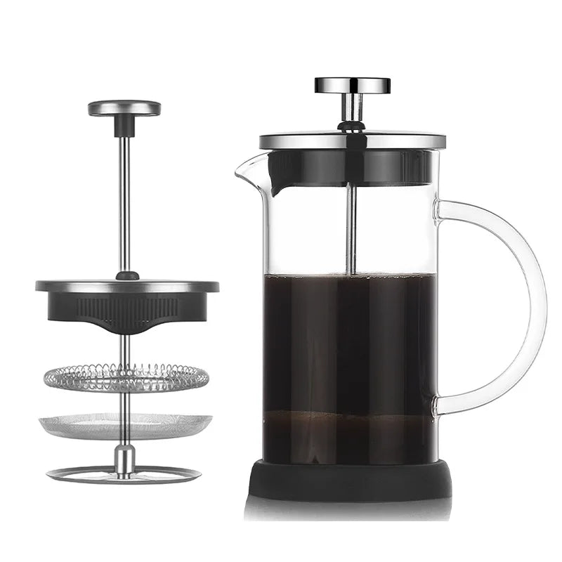 French Press Coffee Maker 28 Oz,Thickened Glass Stainless Steel Brewer,Cold Brew Cafetera Tea Pot for Kitchen Travel Camping