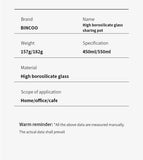 Bincoo 450ml 550ml Glass Coffee Server - Heat Resistant Barista Carafe for Cold Brew and Espresso Easy to Clean Drip Coffee Pot