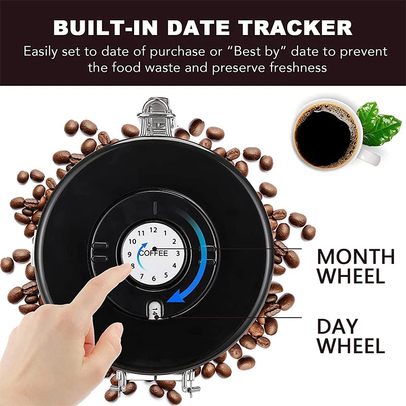LMETJMA 1.8L Coffee Canister For Ground Coffee Stainless Steel Coffee Storage Canisters With Scoop for Beans Sugar Tea JT152
