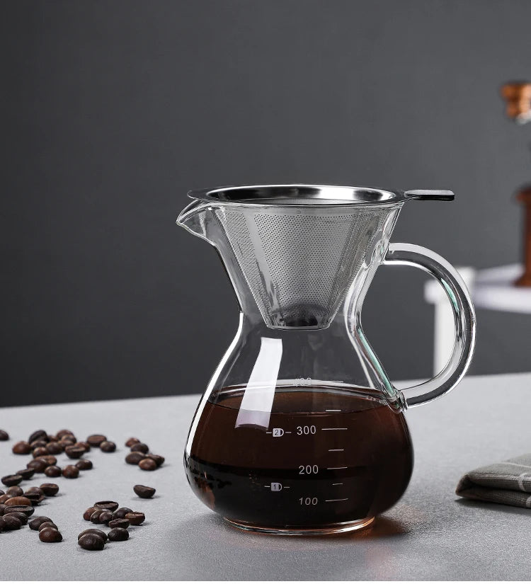 High Borosilicate Glass Coffee Sharing Pot, Pour Over Coffee Maker Set with Drip & Cold Brew Filter, Home Manual Coffee Brewer