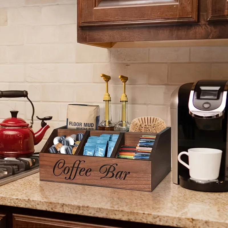 A Boutique Coffee Storage Box | Classic Wooden Multipurpose Organizer For Coffee Supplies, Shelf Baskets