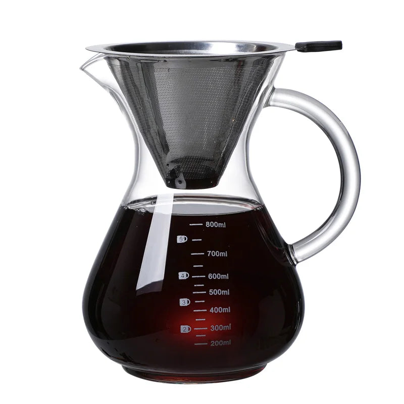 High Borosilicate Glass Coffee Sharing Pot, Pour Over Coffee Maker Set with Drip & Cold Brew Filter, Home Manual Coffee Brewer