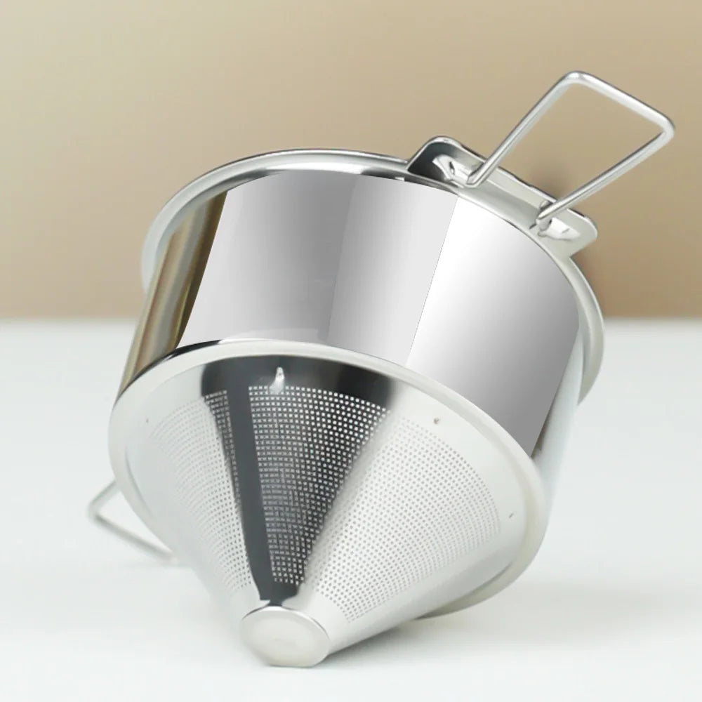 Stainless steel folding ear filter cup, no filter paper, easy to carry and clean funnel, outdoor camping coffee utensils