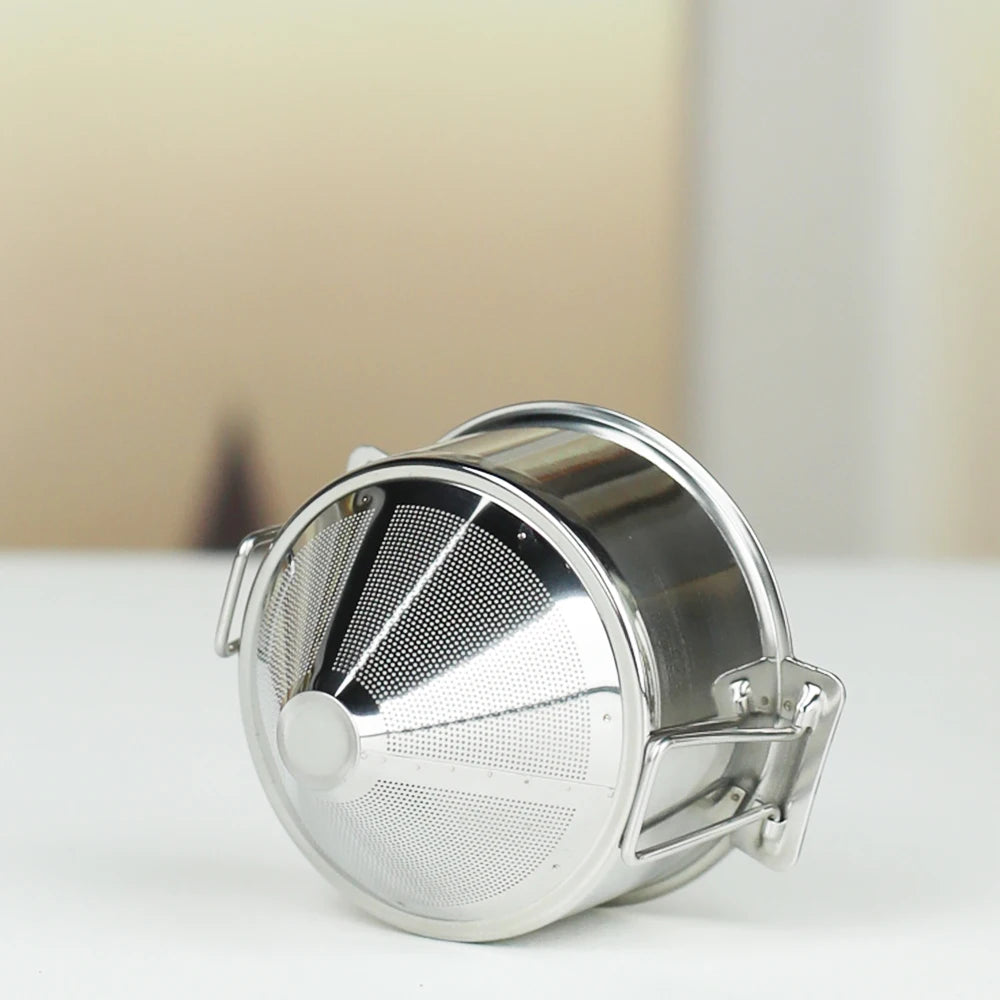 Stainless steel folding ear filter cup, no filter paper, easy to carry and clean funnel, outdoor camping coffee utensils