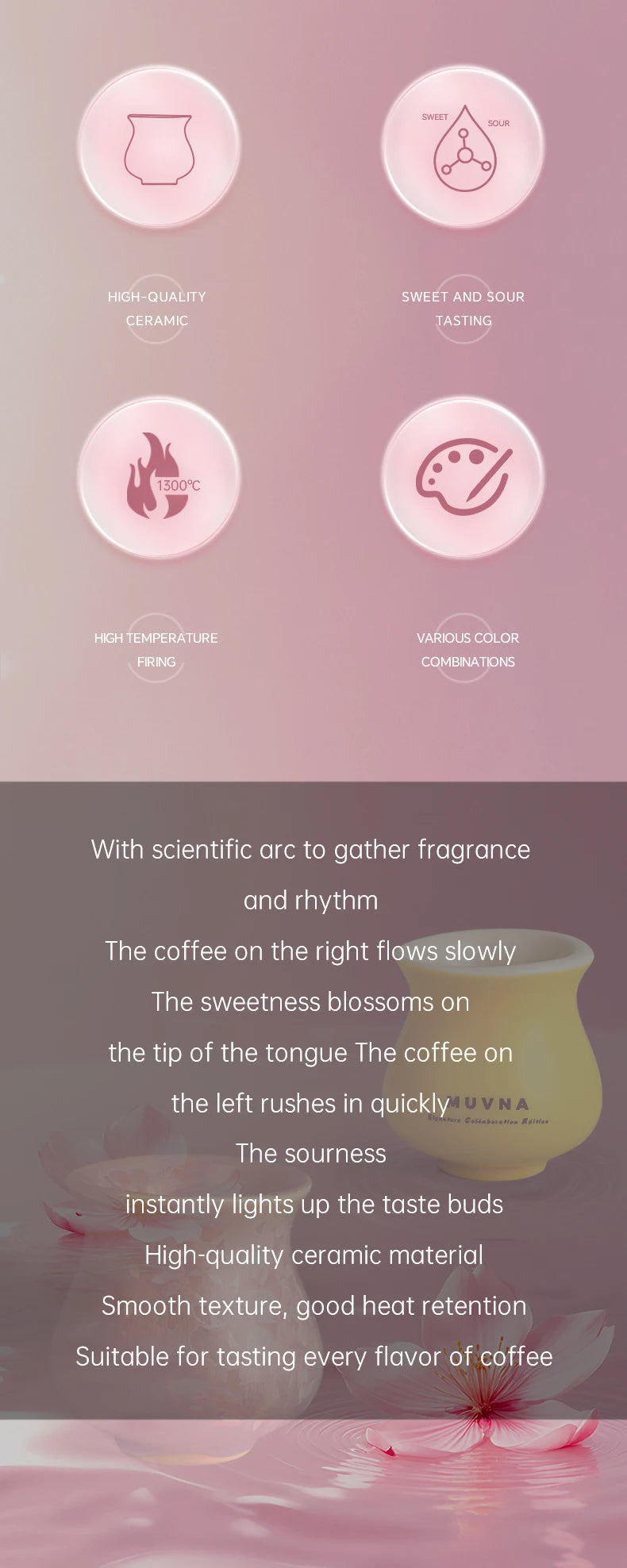 Muvna Ceramic Tasting Cup，120ml huabusan series Tea Cups，Coffee Espresso Cups for Latte, Cappuccino, Espresso Coffee and Tea