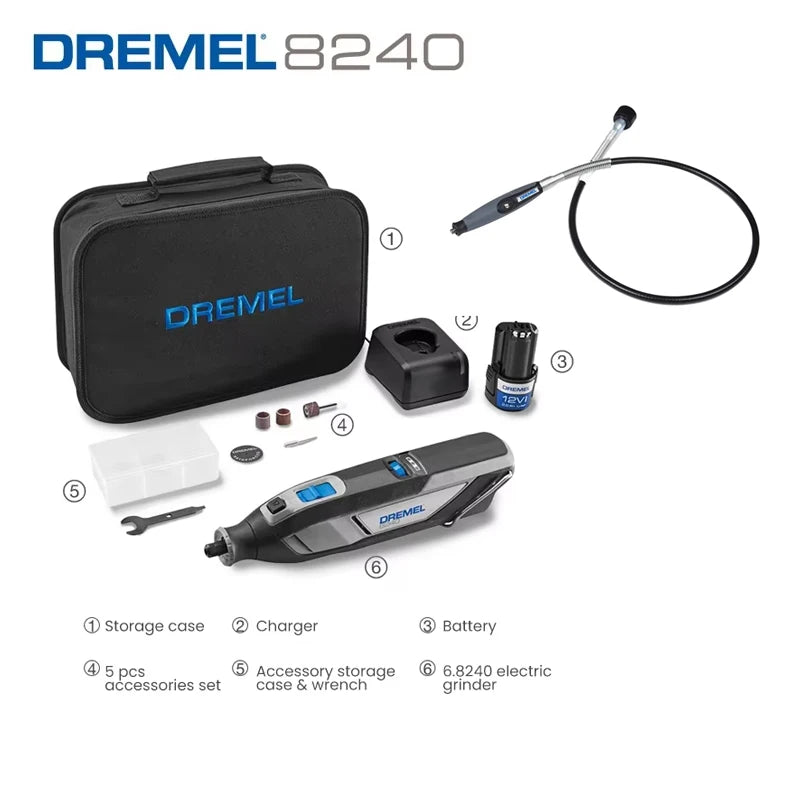 Dremel Cordless Electric Grinder 8240 N-5 12V Lithium-Ion Battery Variable Speed Rotary Tool for Polishing Grinding Cutting Sand