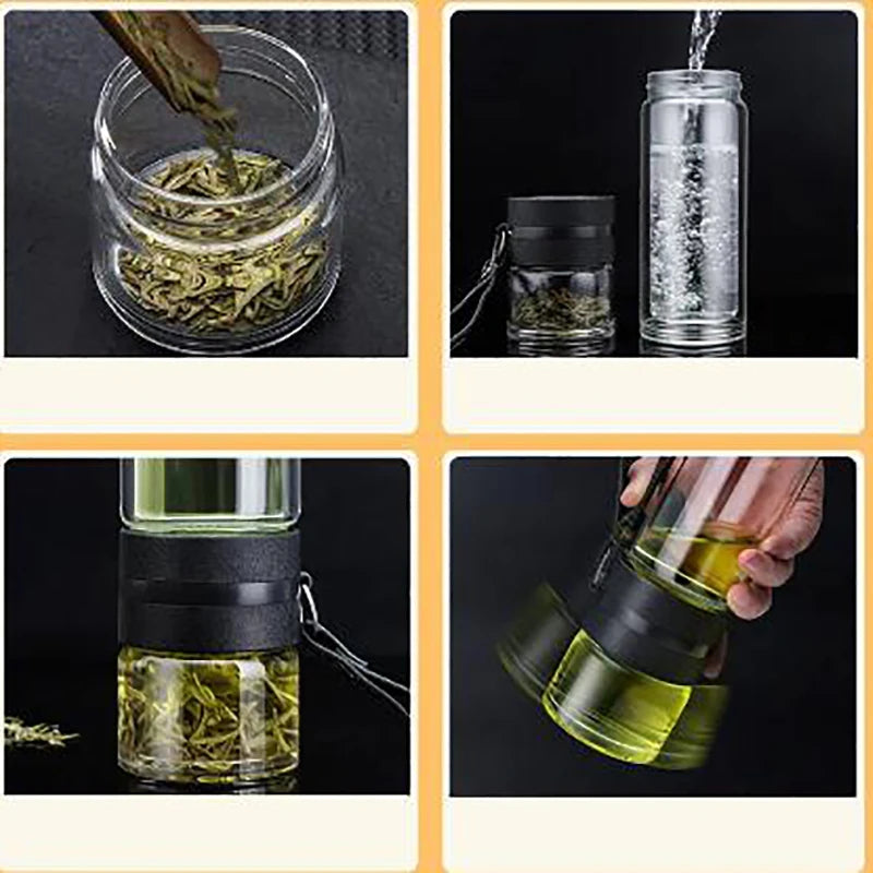 Tea Water Bottle High Borosilicate Glass Double Layer Tea Water Cup Infuser Tumbler Drinkware Water Bottle With Tea Filter