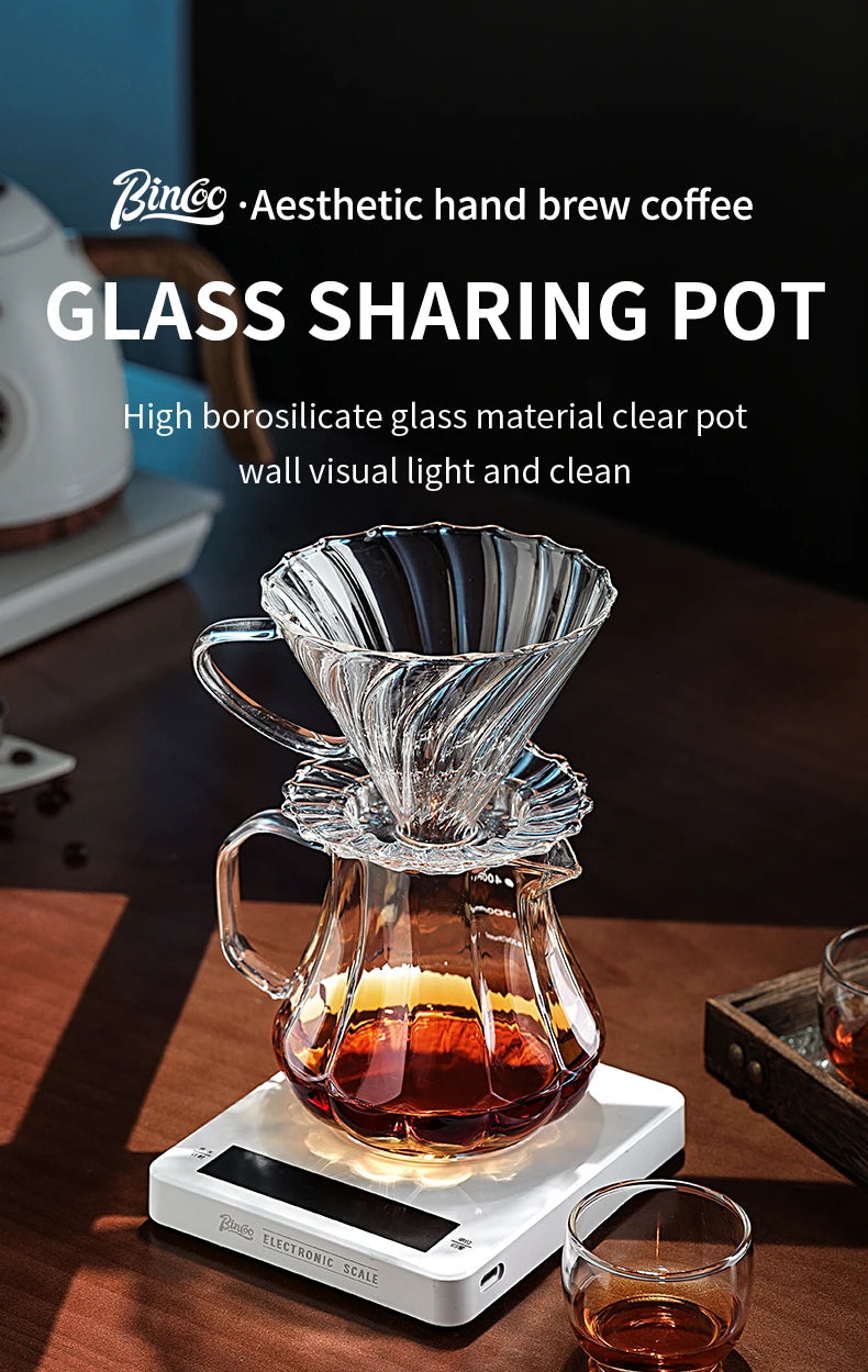 Bincoo 450ml 550ml Glass Coffee Server - Heat Resistant Barista Carafe for Cold Brew and Espresso Easy to Clean Drip Coffee Pot