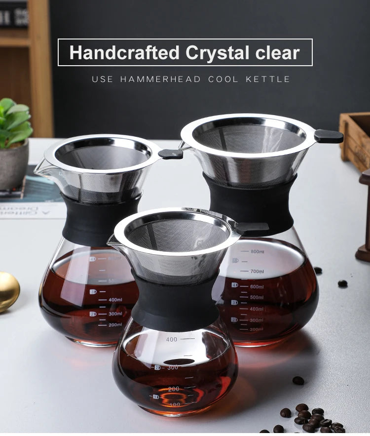 Glass Pour Over Coffee Maker Set with Sharing Carafe, Household Drip Coffee Brewer Kit for Home Brewing