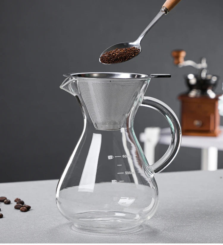High Borosilicate Glass Coffee Sharing Pot, Pour Over Coffee Maker Set with Drip & Cold Brew Filter, Home Manual Coffee Brewer