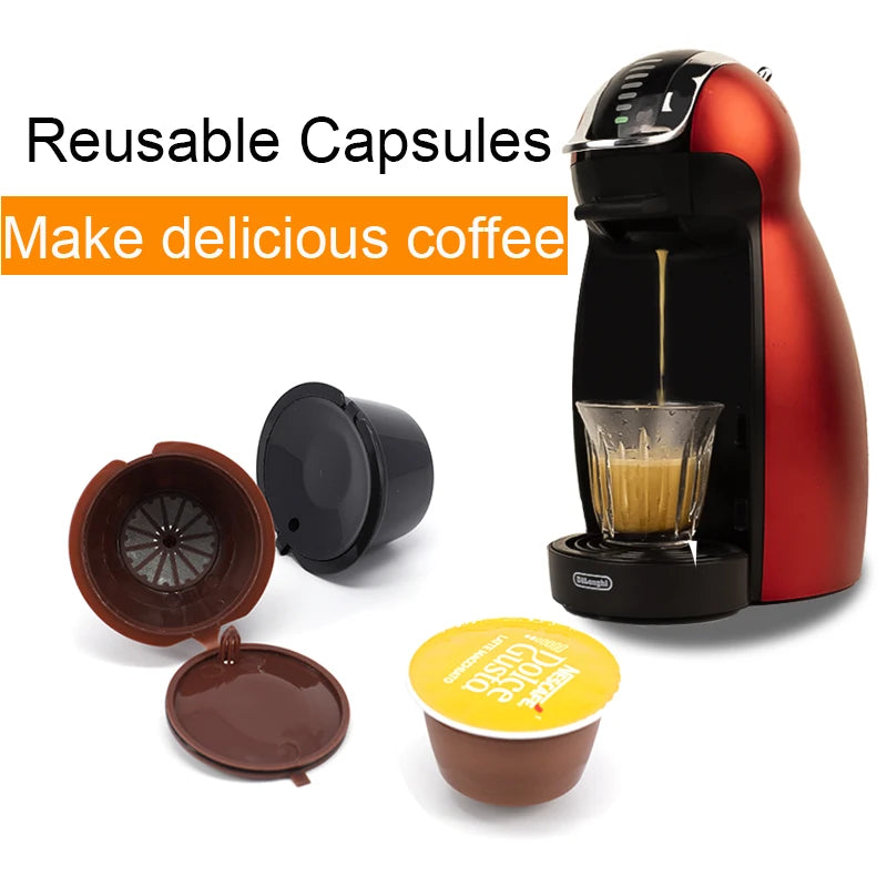 6pcs Refillable Coffee Capsule for Dolce Gusto Reusable  Empty Pods Filter Cup  Plastic  with Spoon and Brush
