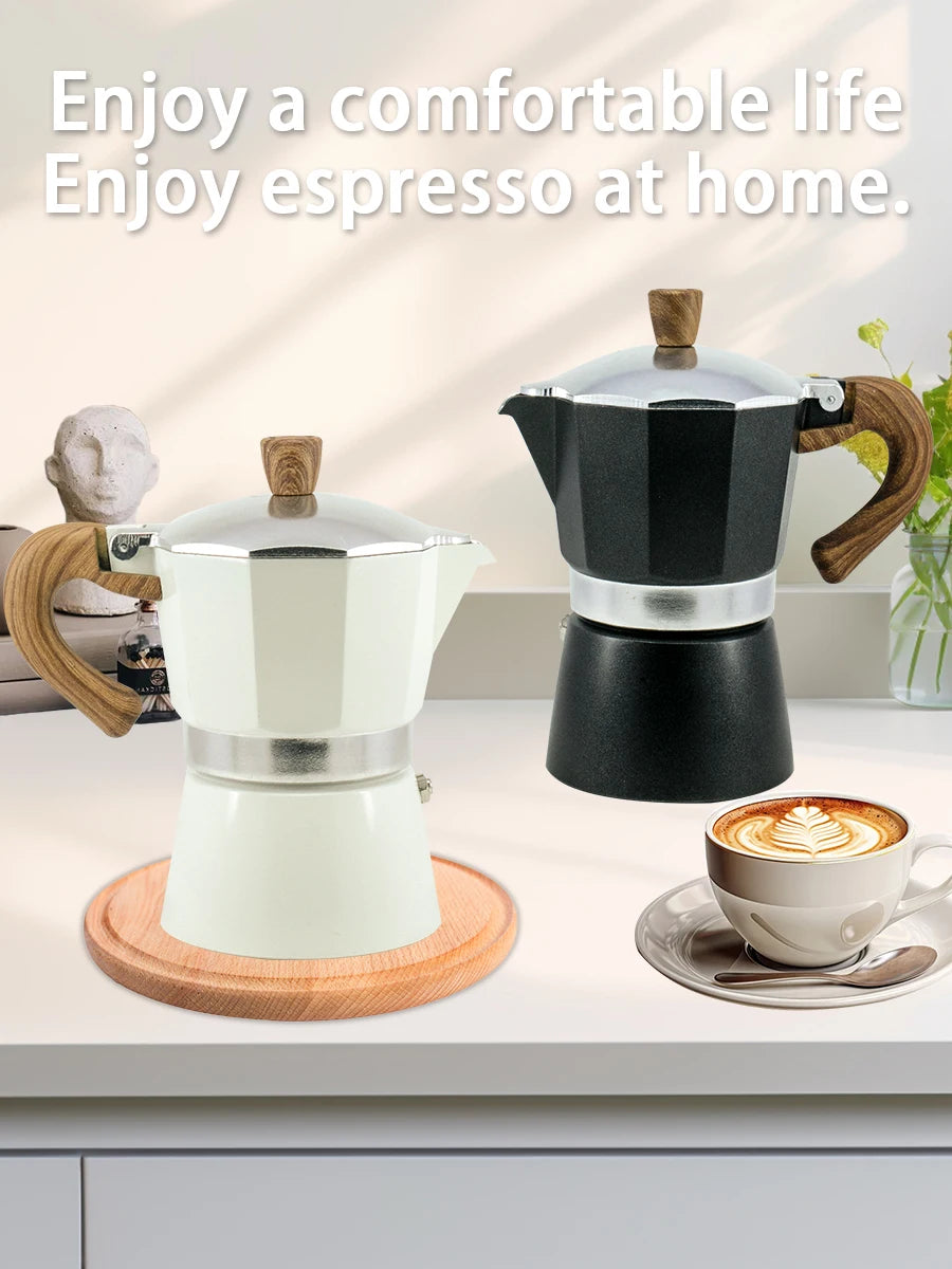 Classic coffee mocha pot with handle, reusable filter, manual operation, suitable for home kitchen