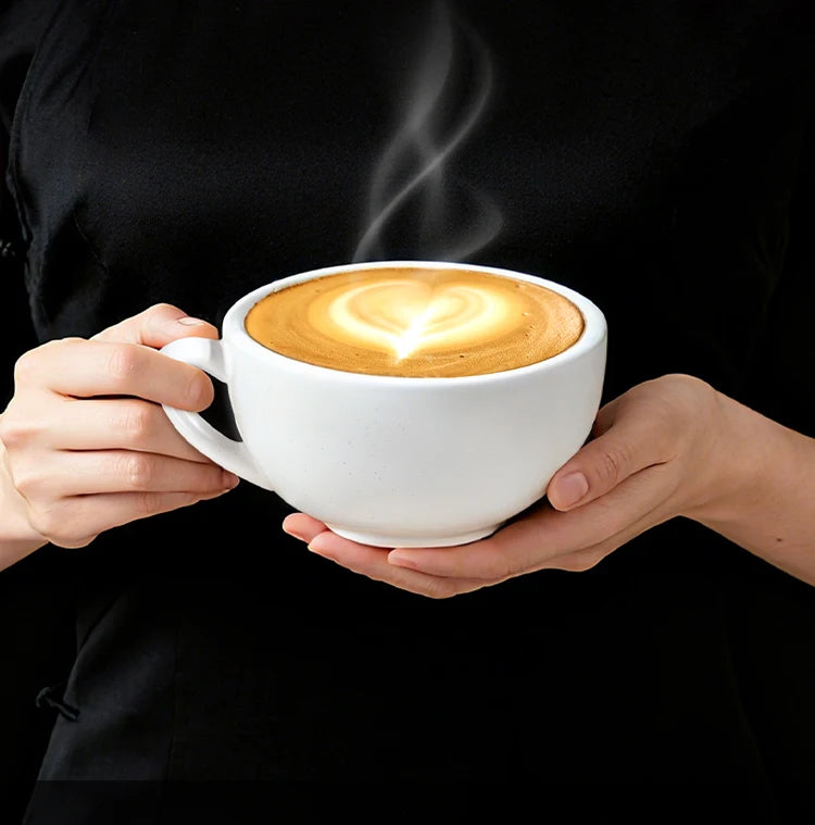 IKAPE Latte Cup with Saucer,270ml Large Capacity  Ceramic Coffee Cup, Ideal for Coffee Lovers & Baristas