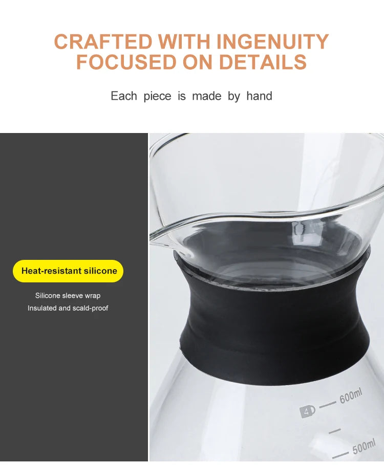 Glass Pour Over Coffee Maker Set with Sharing Carafe, Household Drip Coffee Brewer Kit for Home Brewing