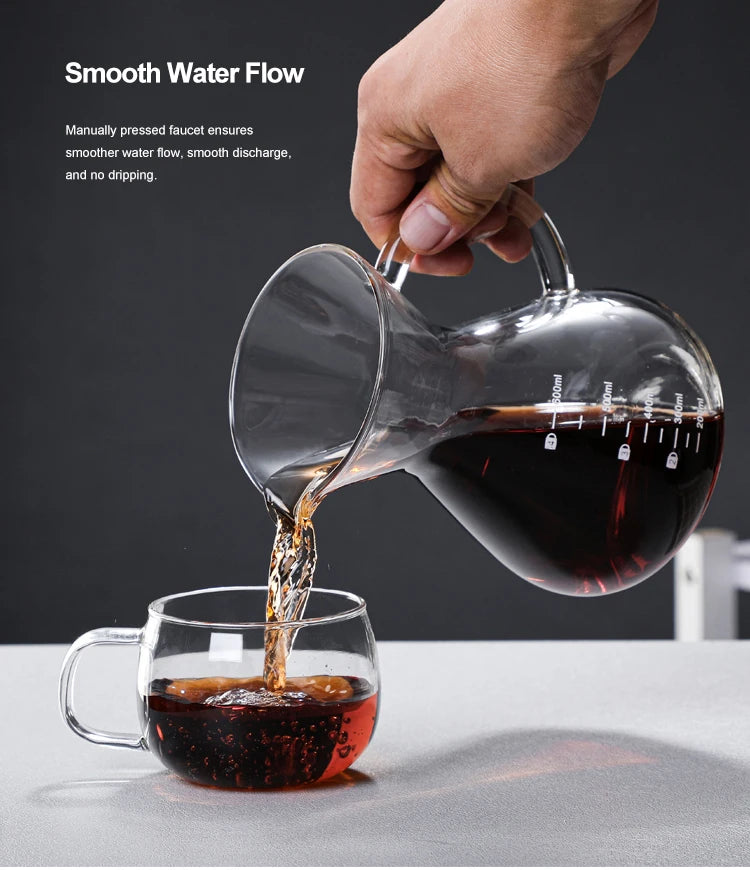 High Borosilicate Glass Coffee Sharing Pot, Pour Over Coffee Maker Set with Drip & Cold Brew Filter, Home Manual Coffee Brewer