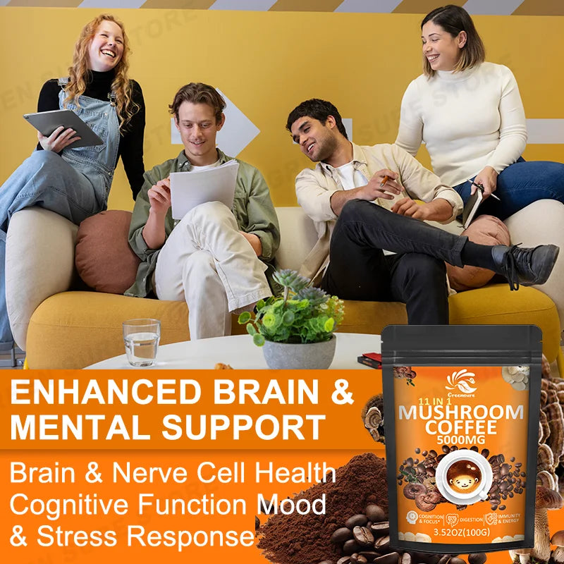 Mushroom Coffee With 11 Superfood Mushrooms including Lion's Mane, Reishi, Chaga, Cordyceps For Energy, Focus, Memory & Immunity