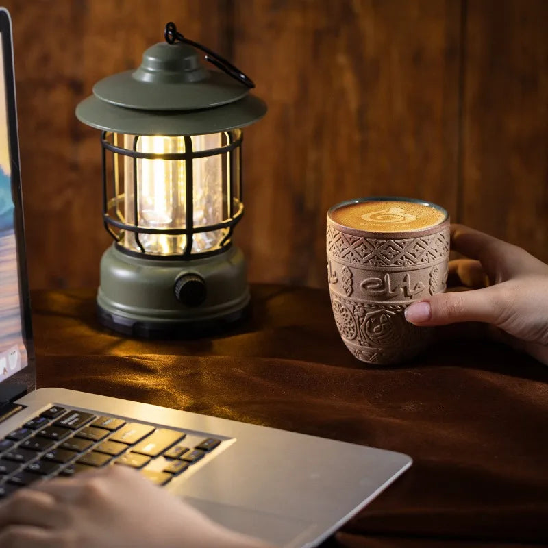 Middle Eastern-style Yam Coffee Cup Arabic Lettering Relief Tea Cup Simple Retro Coarse Clay Water Cup