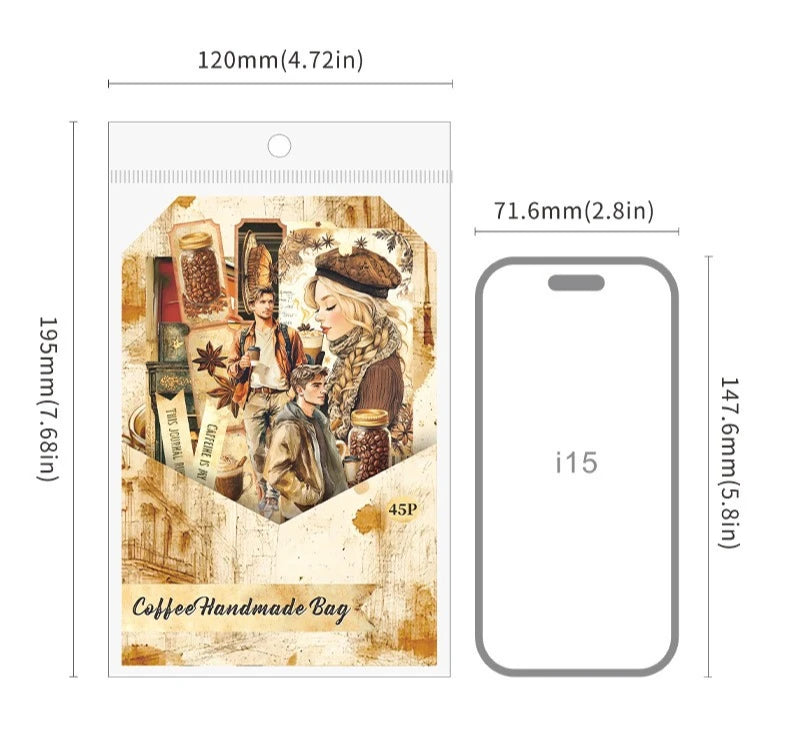 1pack/2pack Vintage Journal 45 Sheets/pack Coffee Journal Material Pack Large Quantity Pack Series Coffee Themed