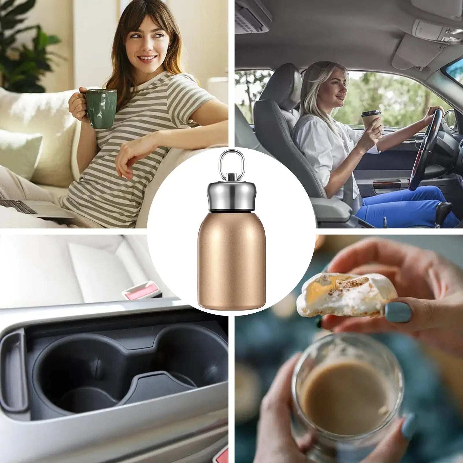Portable Stainless Steel Water Bottle 300ml Leak-Proof Mini Insulated Coffee Bottle for Hot/Cold Drinks, Travel, Camping, Hiking