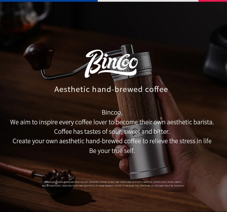 Bincoo Manual Coffee Grinder 38mm CNC 420 6-Star Steel Burr 9-Grade External Adjustment Aluminum Body for Precise Hand Grinding