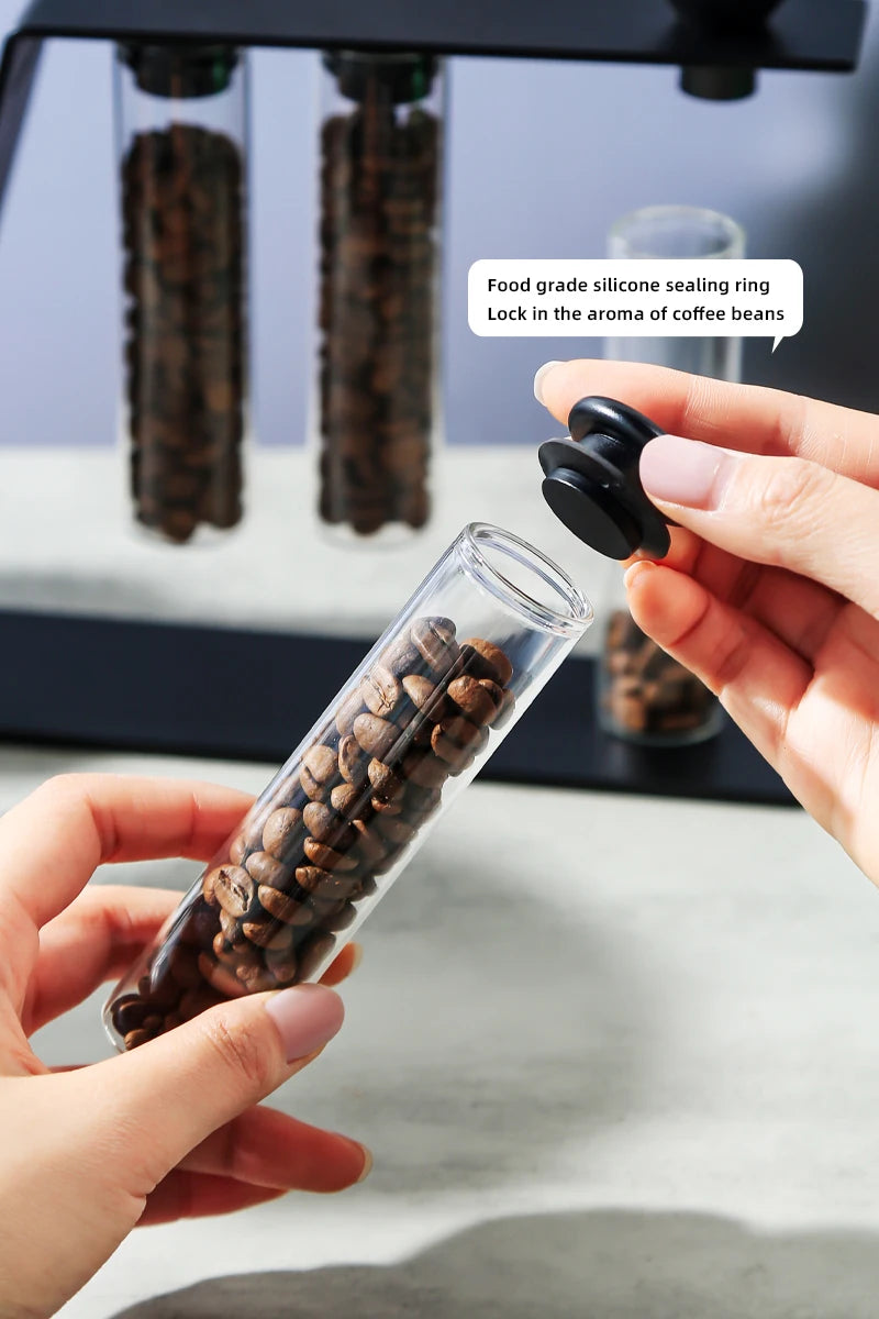 Convenient Magnetic Coffee Bean Storage Glass Tubes Storage Container Display Rack Espresso Accessories