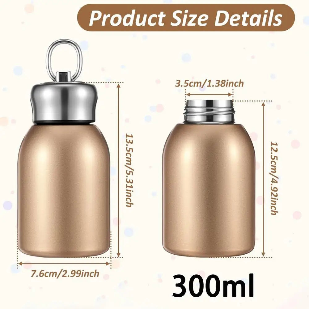 Portable Stainless Steel Water Bottle 300ml Leak-Proof Mini Insulated Coffee Bottle for Hot/Cold Drinks, Travel, Camping, Hiking