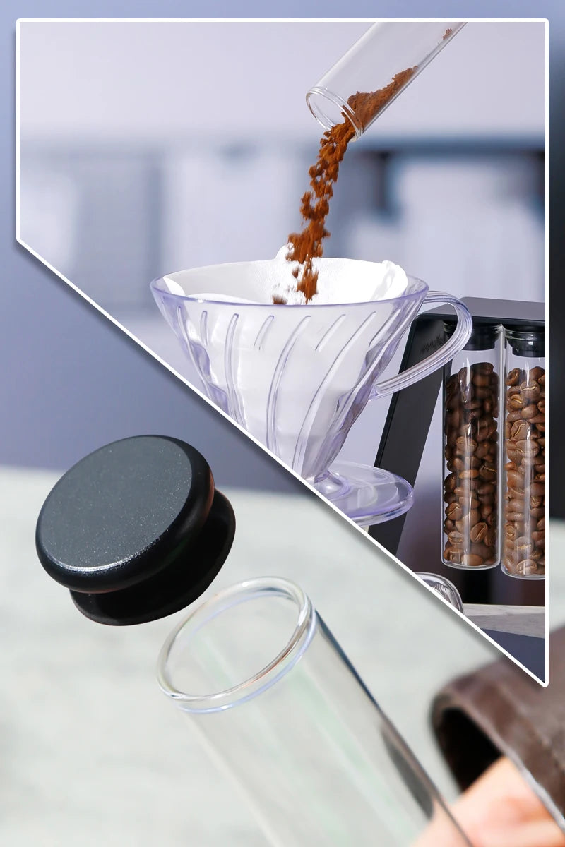 Convenient Magnetic Coffee Bean Storage Glass Tubes Storage Container Display Rack Espresso Accessories