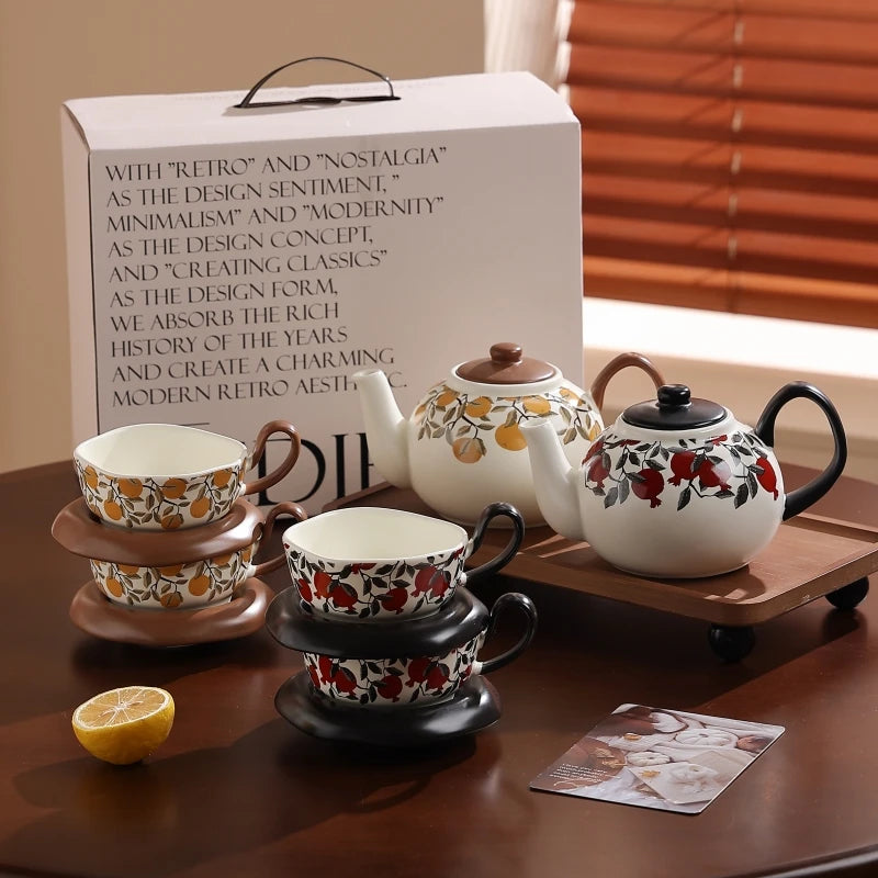 Vintage Lemon Pomegranate Ceramic Mug Dish Set Creative Handle Coffee Latte Mug Juice Cup Milk Cup Household Tea Cup Water Cups