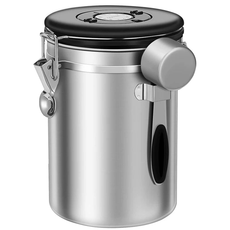 LMETJMA 1.8L Coffee Canister For Ground Coffee Stainless Steel Coffee Storage Canisters With Scoop for Beans Sugar Tea JT152