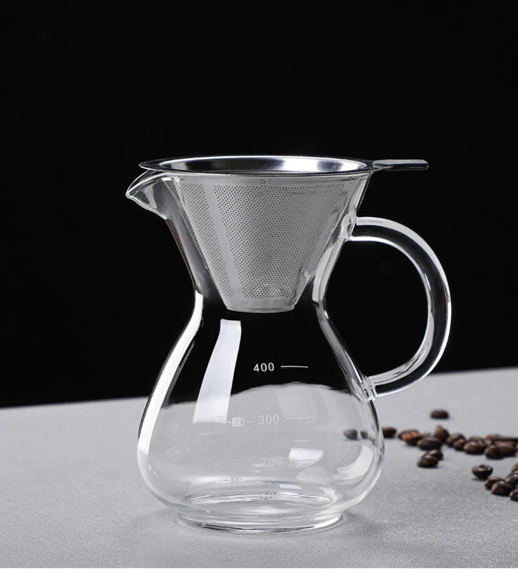 High Borosilicate Glass Coffee Sharing Pot, Pour Over Coffee Maker Set with Drip & Cold Brew Filter, Home Manual Coffee Brewer