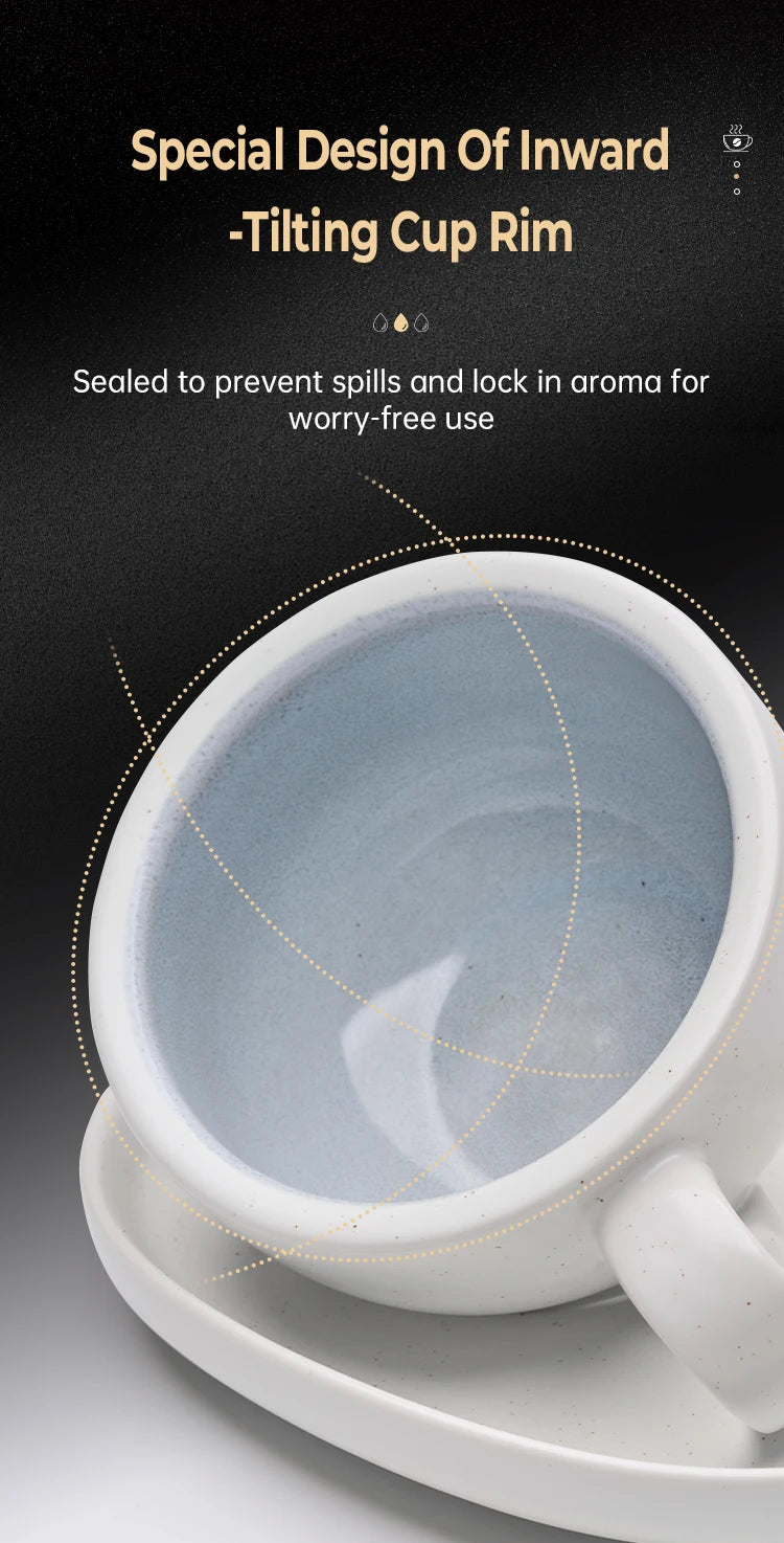 IKAPE Latte Cup with Saucer,270ml Large Capacity  Ceramic Coffee Cup, Ideal for Coffee Lovers & Baristas