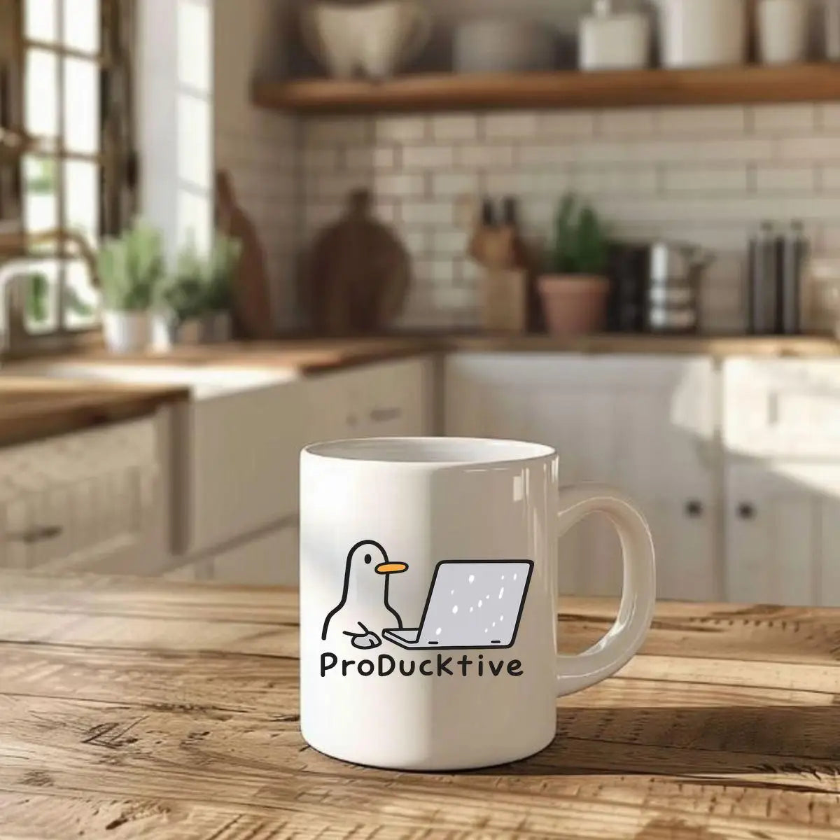 ProDucktive Funny Duck Coffee Mug - Cute Duck with Laptop Design,  Ceramic Travel Mug with Handle, Hand Wash Only, Reusable