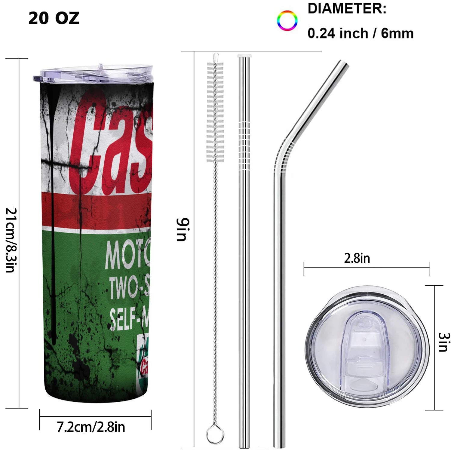 20Oz Motor Oil Stainless Steel Vacuum Double Wall Insulated Tumbler with Straw and Lid Cold Hot Drink Coffee Mug Engineer Gifts