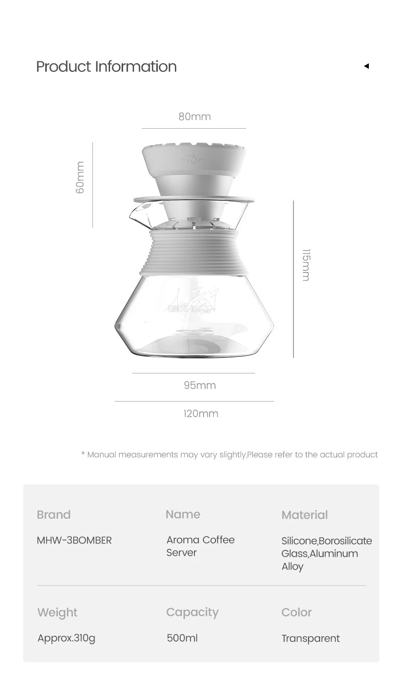 MHW-3BOMBER Aroma Coffee Server Enhanced Aroma Glass Carafe Pour Over Drip Coffee Pot Barista Home Brewing Accessories