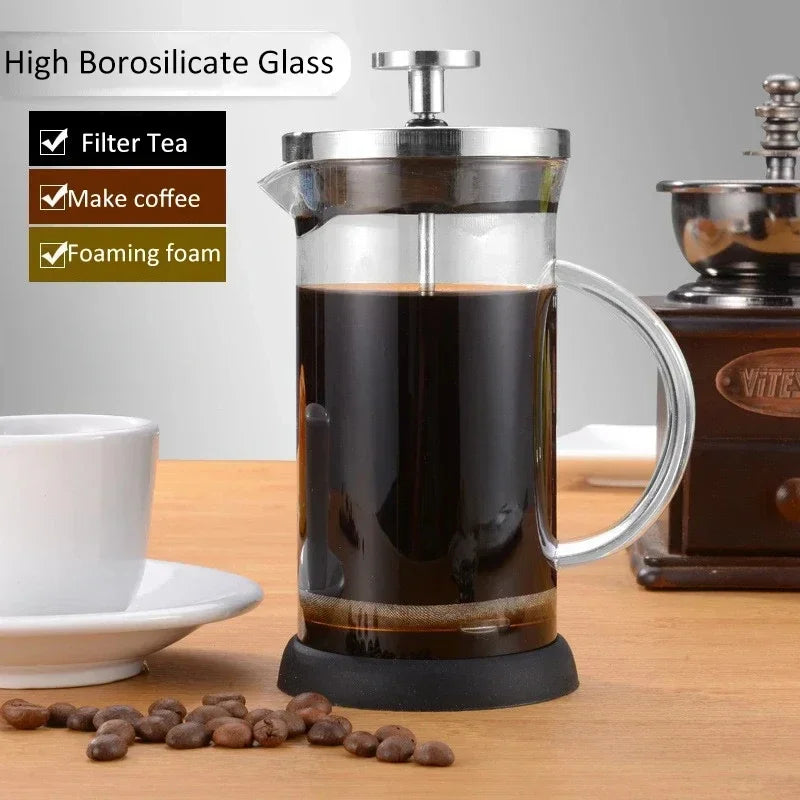 French Press Coffee Maker 28 Oz,Thickened Glass Stainless Steel Brewer,Cold Brew Cafetera Tea Pot for Kitchen Travel Camping