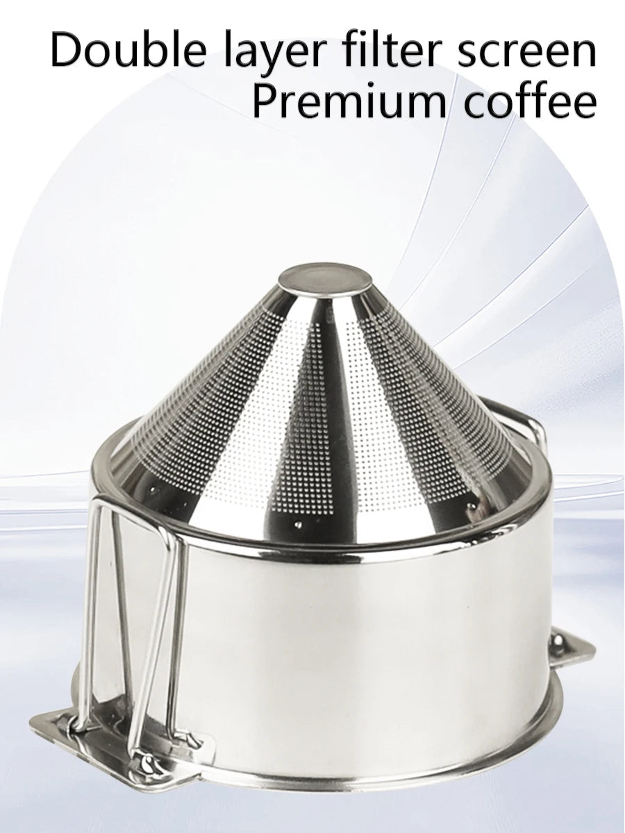 Stainless steel folding ear filter cup, no filter paper, easy to carry and clean funnel, outdoor camping coffee utensils