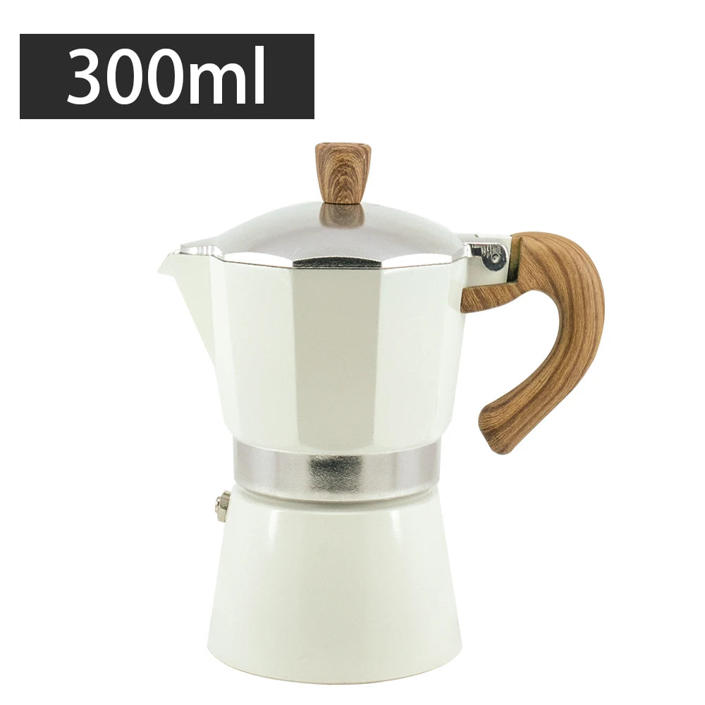 Classic coffee mocha pot with handle, reusable filter, manual operation, suitable for home kitchen