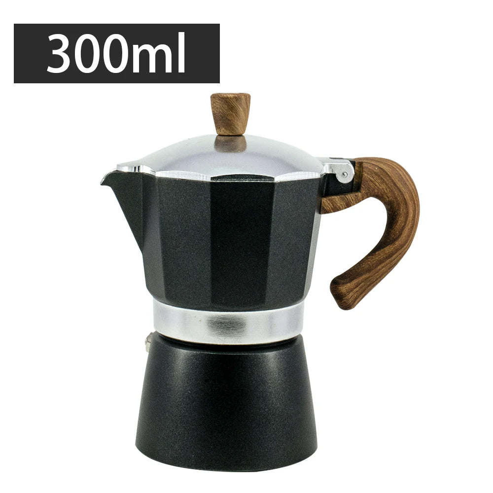 Classic coffee mocha pot with handle, reusable filter, manual operation, suitable for home kitchen