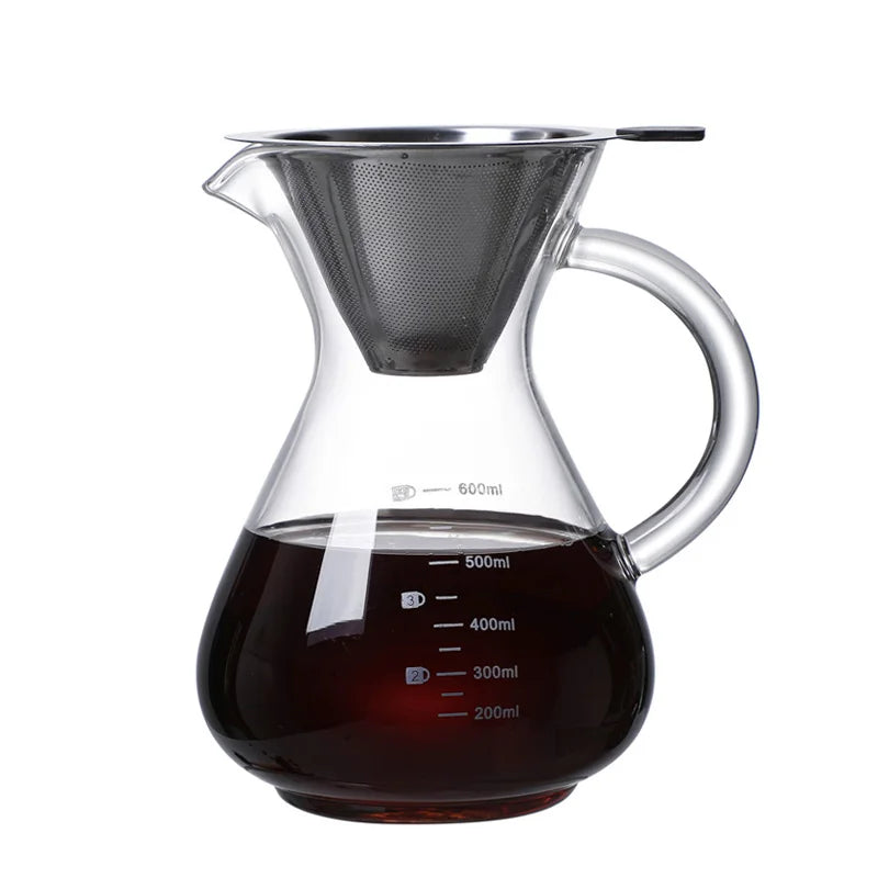 High Borosilicate Glass Coffee Sharing Pot, Pour Over Coffee Maker Set with Drip & Cold Brew Filter, Home Manual Coffee Brewer