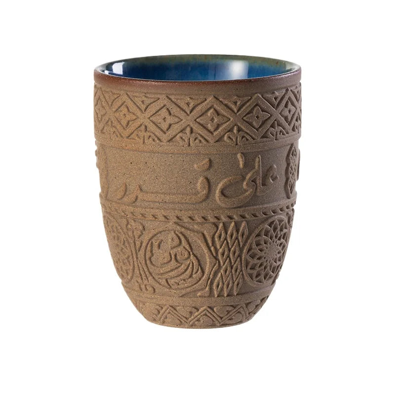 Middle Eastern-style Yam Coffee Cup Arabic Lettering Relief Tea Cup Simple Retro Coarse Clay Water Cup