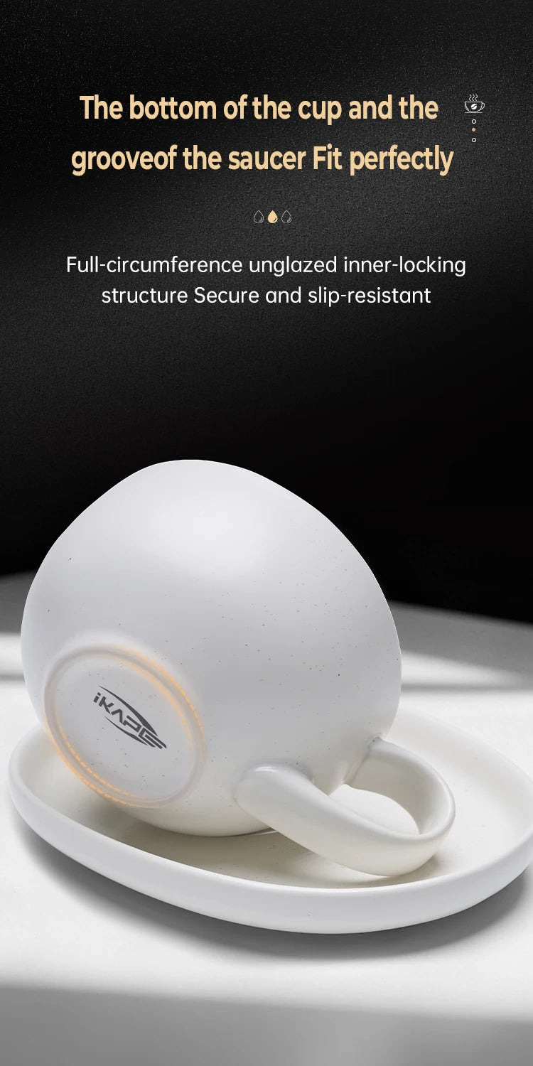 IKAPE Latte Cup with Saucer,270ml Large Capacity  Ceramic Coffee Cup, Ideal for Coffee Lovers & Baristas