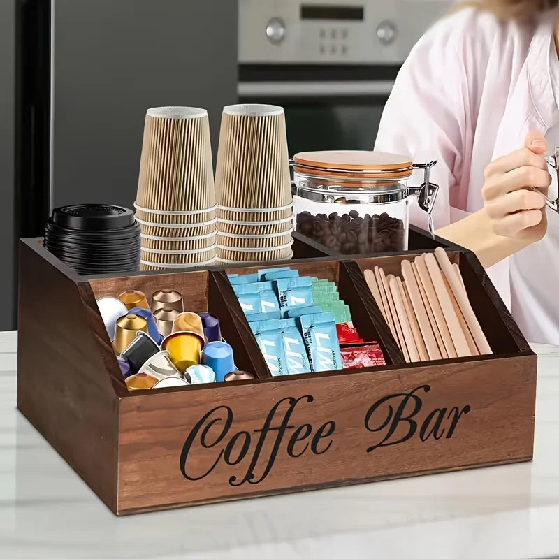 A Boutique Coffee Storage Box | Classic Wooden Multipurpose Organizer For Coffee Supplies, Shelf Baskets