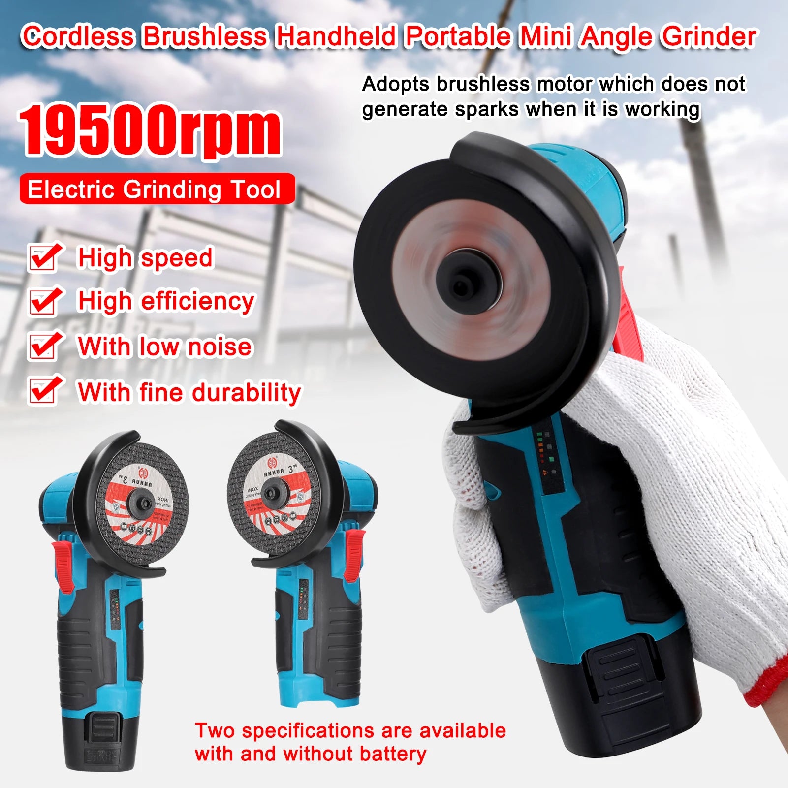 19500rpm Multifunctional Mini Grinder Electric Grinding Tool Handheld Cutter for Cutting Polishing Ceramic Tile Wood Stone Steel