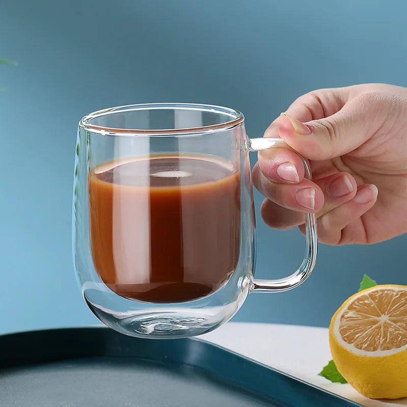 Double Wall High Borosilicate Glass Mug Heat Resistant Tea Milk Lemon Juice Coffee Water Cup Bar Drinkware Lover Gift Creativity