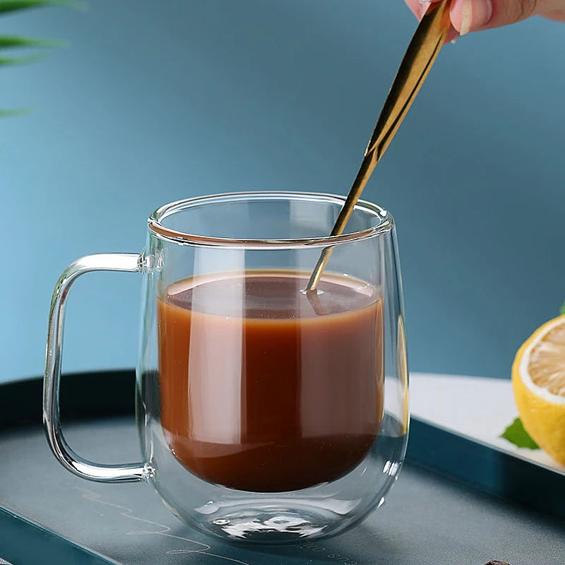 Double Wall High Borosilicate Glass Mug Heat Resistant Tea Milk Lemon Juice Coffee Water Cup Bar Drinkware Lover Gift Creativity