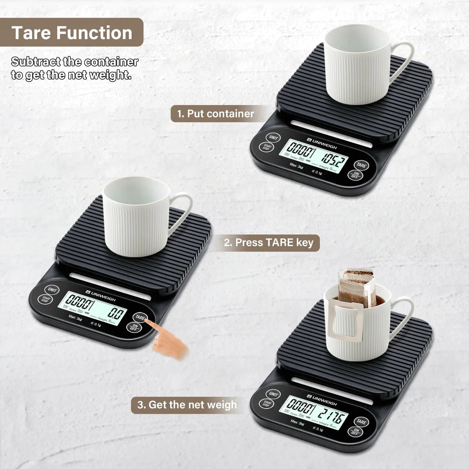 3kg/0.1g High-Precision Electronic Coffee Scale with Timer, Automatic Shut-Off/Tare Function, LCD Display Kitchen Scale